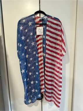 Third Wish American Flag Kimono - Red, White & Blue July 4th Flag Swim Cover NWT
